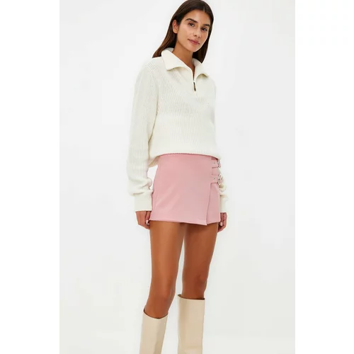 Trendyol Pale Pink Belt Detailed Woven Short Skirt