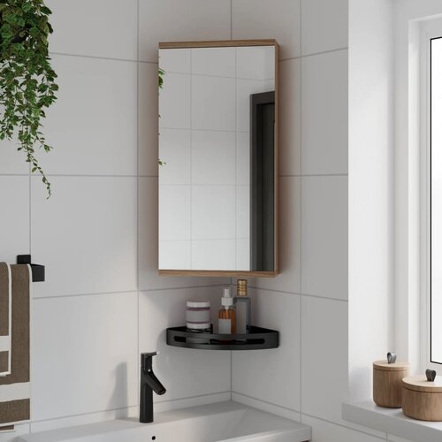 VidaXL Kotna kopalni&amp;scaron;ka omarica z ogledalom hrast 30x24x60 cm Slike