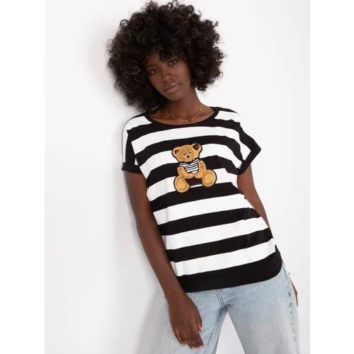 Fashionhunters Black and white striped blouse with a round neckline