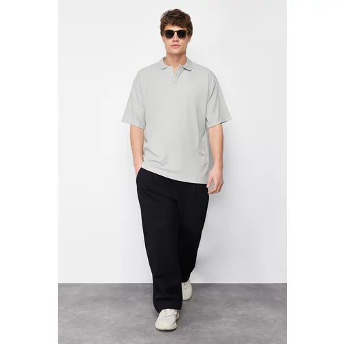 Trendyol Limited Edition Basic Stone Men's Oversize/Wide Cut Short Sleeve Soild Fabric Polo Collar T-Shirt