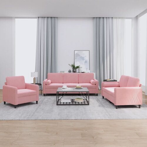  3-dijelni set sofa s jastucima ružičasti bar&amp;scaron;unasti Slike
