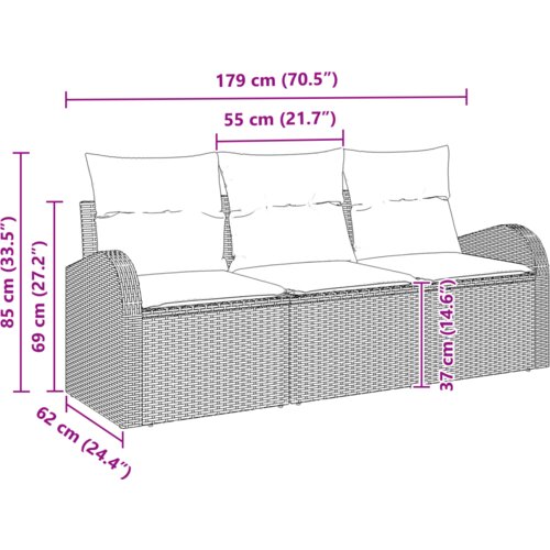 vidaXL 3-delni vrtni kavč set s blazinami Bež poli ratan Cene