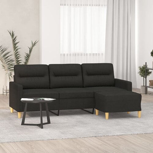  The Living Store Trosed s stolčkom za noge črn 180 cm blago - Trosed S Stolčkom Za Noge, (21485170) Slike