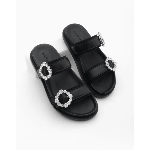 Marjin Women's Double Strap Stony Daily Slippers Yerpe Black