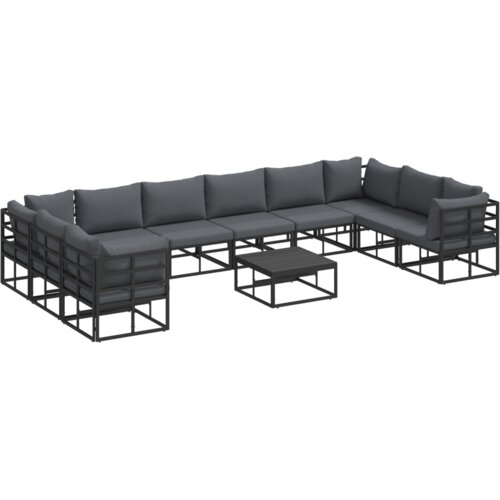 VidaXL Vrtna sedežna garnitura 11 pcs Črna 70 x 70 x 32 cm Aluminij Slike