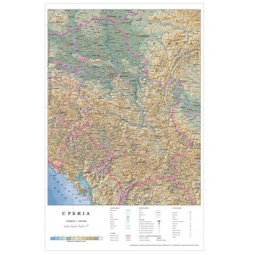Kengur kort, fizičko geografska karta, u listu, Srbija Cene