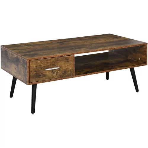 HOMCOM Kavna mizica v industrijskem slogu za dnevno sobo z 1 predalom in 1 polico, 110x55x45 cm, v črni barvi in barvi lesa, (20745696)