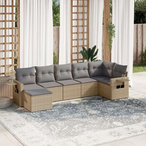VidaXL 7-dijelni set vrtnih sofa od poliratana s jastucima bež Slike