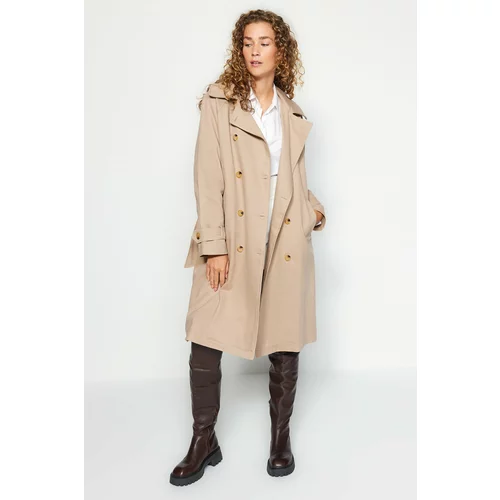 Trendyol Mink Oversize Wide-Cut Trench Coat with a Hood