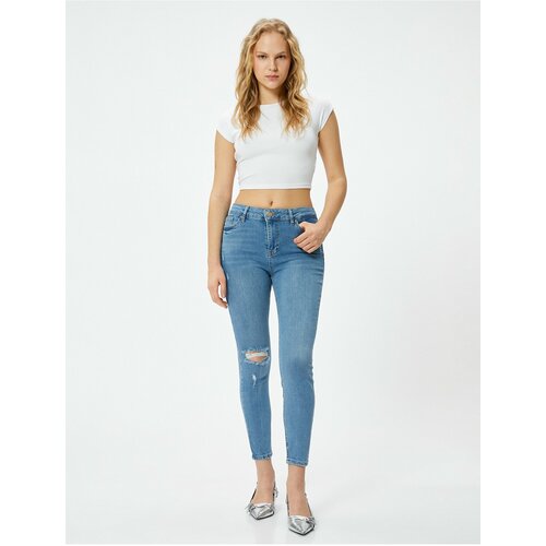 Koton Slim Fit High Waist Denim Trousers Fraying Elastic Pocket Cotton - Carmen Skinny Jeans Slike