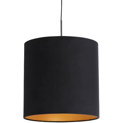 QAZQA Viseča svetilka z velur odtenkom črna z zlatom 40 cm - Combi