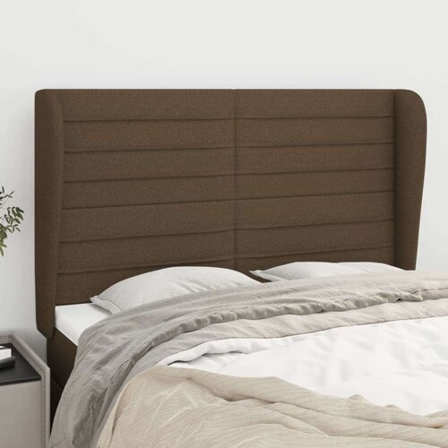  Vzglavje z u&amp;scaron;esi temno rjavo 147x23x118/128 cm blago, (20953681) Slike