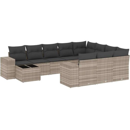 vidaXL 11-dijelni set vrtnih sofa poliratan s jastucima svijetlosivi Cijene