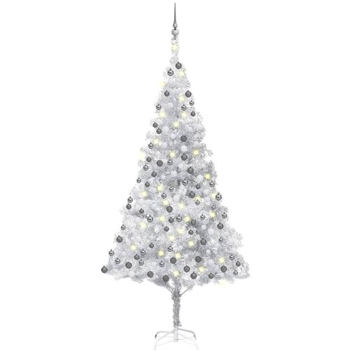 vidaXL umjetno božićno drvce LED s kuglicama srebrno 210 cm PET Cijene