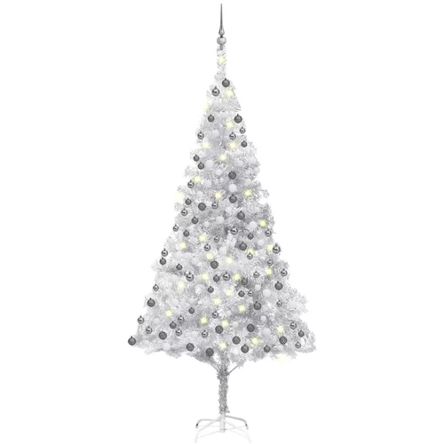 vidaXL umjetno božićno drvce LED s kuglicama srebrno 210 cm PET