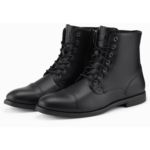 Ombre Men's eco leather shoes with insulated high upper - black Cene