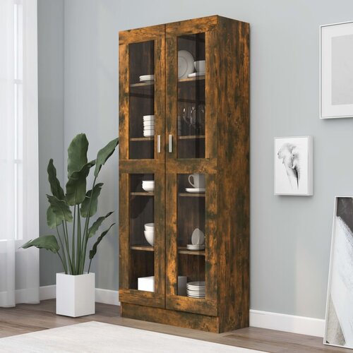 The Living Store Vitrina dimljeni hrast 82,5x30,5x185,5 cm konstruiran les - Omarica Z Vitrino, (21431735) Slike