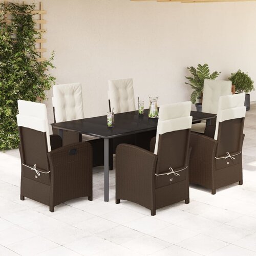  7-dijelni vrtni blagovaonski set s jastucima poliratan smeđi Smeđa 200 cm table length Cijene