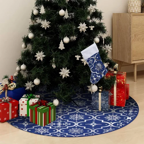  Luksuzna podloga za božićno drvce s čarapom plava 122cm tkanina