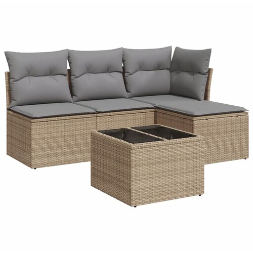 Maison Chic Seti vrtnega pohi&amp;scaron;tva - Vrtna garnitura - Vrtni pohi&amp;scaron;tvo set 5-delna z blazinami bež poli ratan, (21820153) Slike