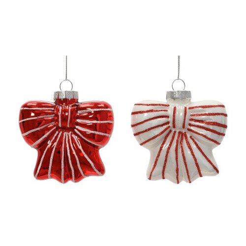 DEKOR DOM dekoracija - hanging bow glass 8.7cm 123938 - red/white - kmg ( 045664 ) Slike