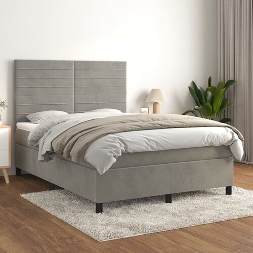 VidaXL Box spring postelja z vzmetnico svetlo siv 140x190 cm žamet Slike