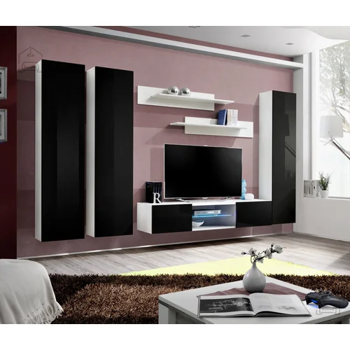 ASM Meble Dnevni TV regal FLY P1 310 cm LED - bel/črni