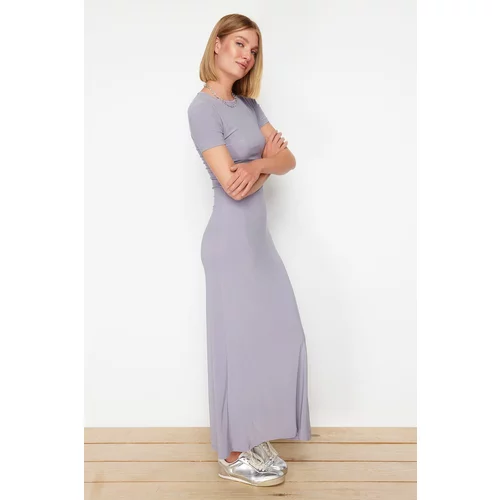 Trendyol Gray Short Sleeve Bodycone/Fitting Crew Neck Stretchy Knitted Maxi Pencil Dress