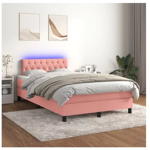 vidaXL Box spring postelja z vzmetnico LED roza 120x200 cm ž