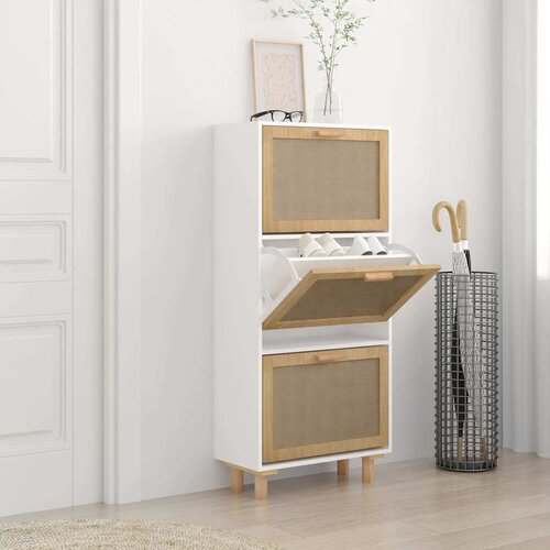 Ormarić za cipele bijeli 52 x 25 x 115 cm drvo i prirodni ratan Cijene