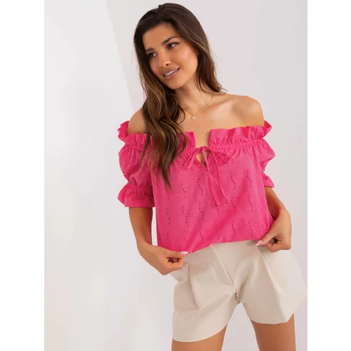 Fashion Hunters Dark pink Spanish blouse with openwork patterns