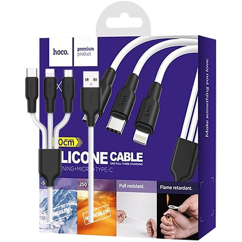 Hoco USB kabl, 3in1, microUSB, type C, Lightning, 1.2 met, Bijeli Cijene