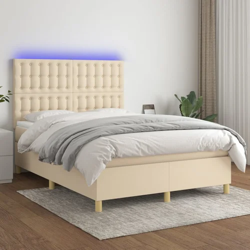 The Living Store Box spring postelja z vzmetnico LED krem 140x200 cm blago - Box Spring Postelja, (21516335)