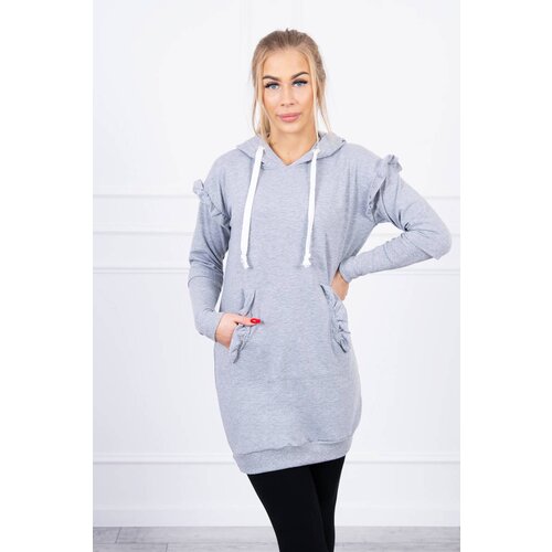 Kesi Dress with decorative ruffles and a hood in gray color Slike