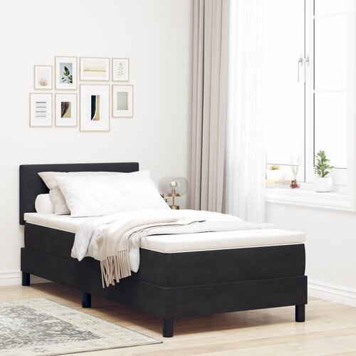 vidaXL Postelja Box Spring z vzmetnico Črna Enoposteljna Žamet Cene
