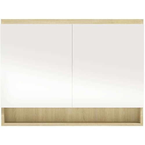 VidaXL kupaonski ormarić s ogledalom 80x15x60 cm MDF bijeli i hrast Slike