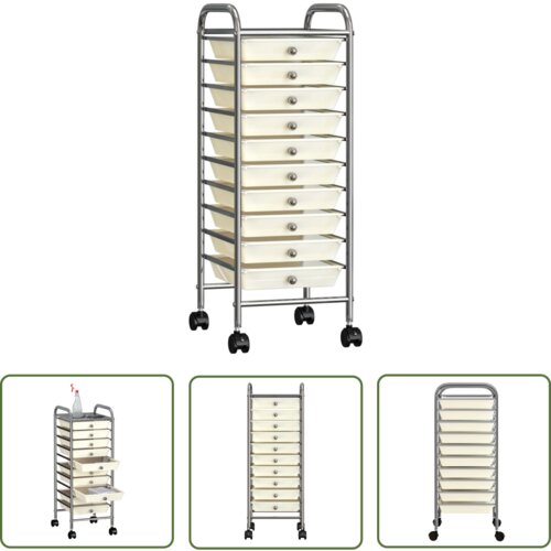 The Living Store Premični voziček z 10 predali bela plastika - Voziček Za Shranjevanje, (21738130) Cene