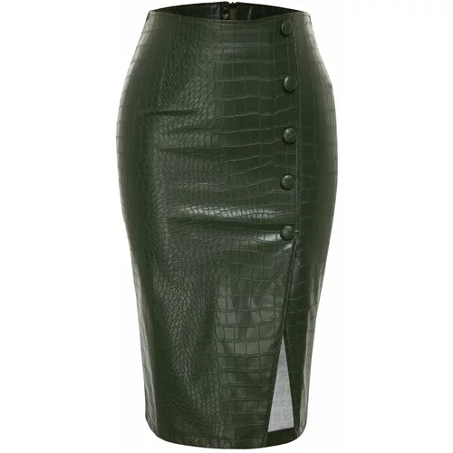 Trendyol Limited Edition Khaki Faux Snakeskin Midi Skirt