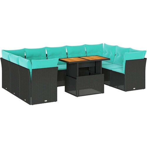  Vrtna garnitura - 10-dijelni set vrtnih sofa s jastucima crni od poliratana - Crna 1 Slike