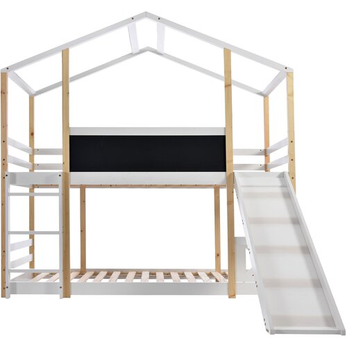 Lumor Postelja na dveh nadstropjih v obliki hiške 90x200 cm - z lestvijo in toboganom - okvir iz bora - bela, (22155750) Cene