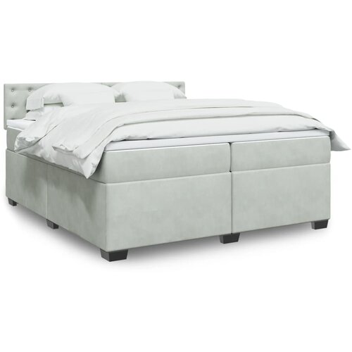 VidaXL Box spring postelja z vzmetnico svetlo siva 200x200 cm žamet Slike