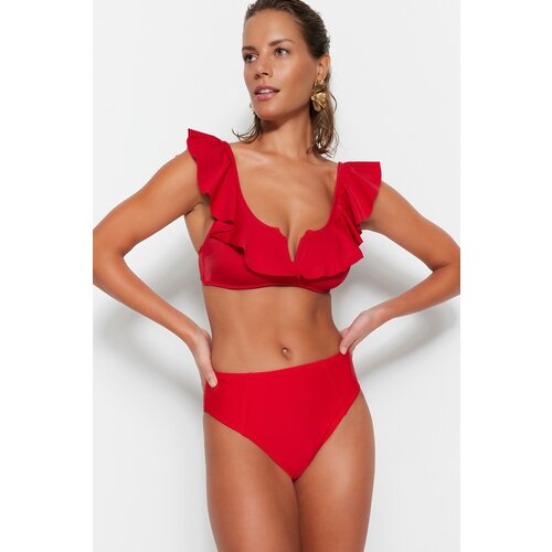 Trendyol Red High Waist Bikini Bottom Cene
