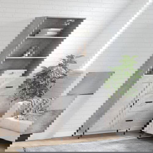 The Living Store Visoka komoda betonsko siva 69,5x34x180 cm inženirski les - Visoka Omarica, (21429949) Slike