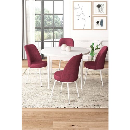 Hanah home Tor - White, Burgundy WhiteBurgundy Dining Table & Chairs Set (5 Pieces) Cene