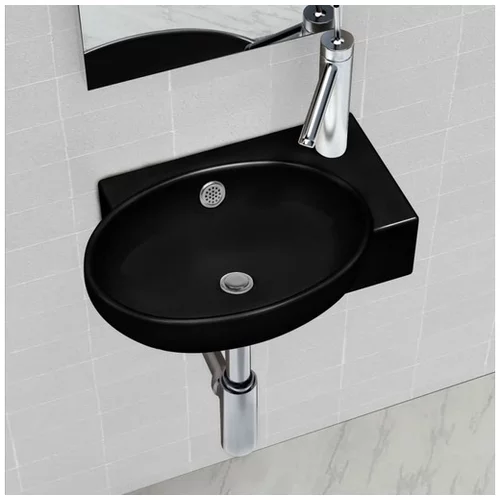  Keramičen kopalniški umivalnik okrogel z luknjo za pipo črn