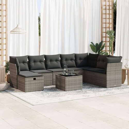 vidaXL 9-dijelni set vrtnih sofa od poliratana s jastucima sivi Cene