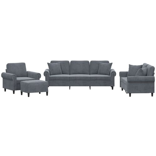 vidaXL 4-dijelni set sofa s jastucima tamnosivi baršunasti Cijene