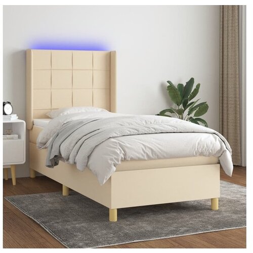 VidaXL Krevet box spring s madracem LED krem 90x190 cm od tkanine Slike