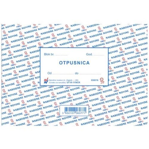 NARODNE NOVINE-UT III-11/NCR OTPUSNICA; Blok 3 x 50 listova, 17 x 12 cm Cijene