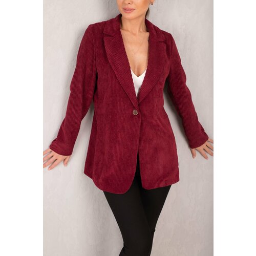 armonika Women's Burgundy Single Button Velvet Jacket Slike